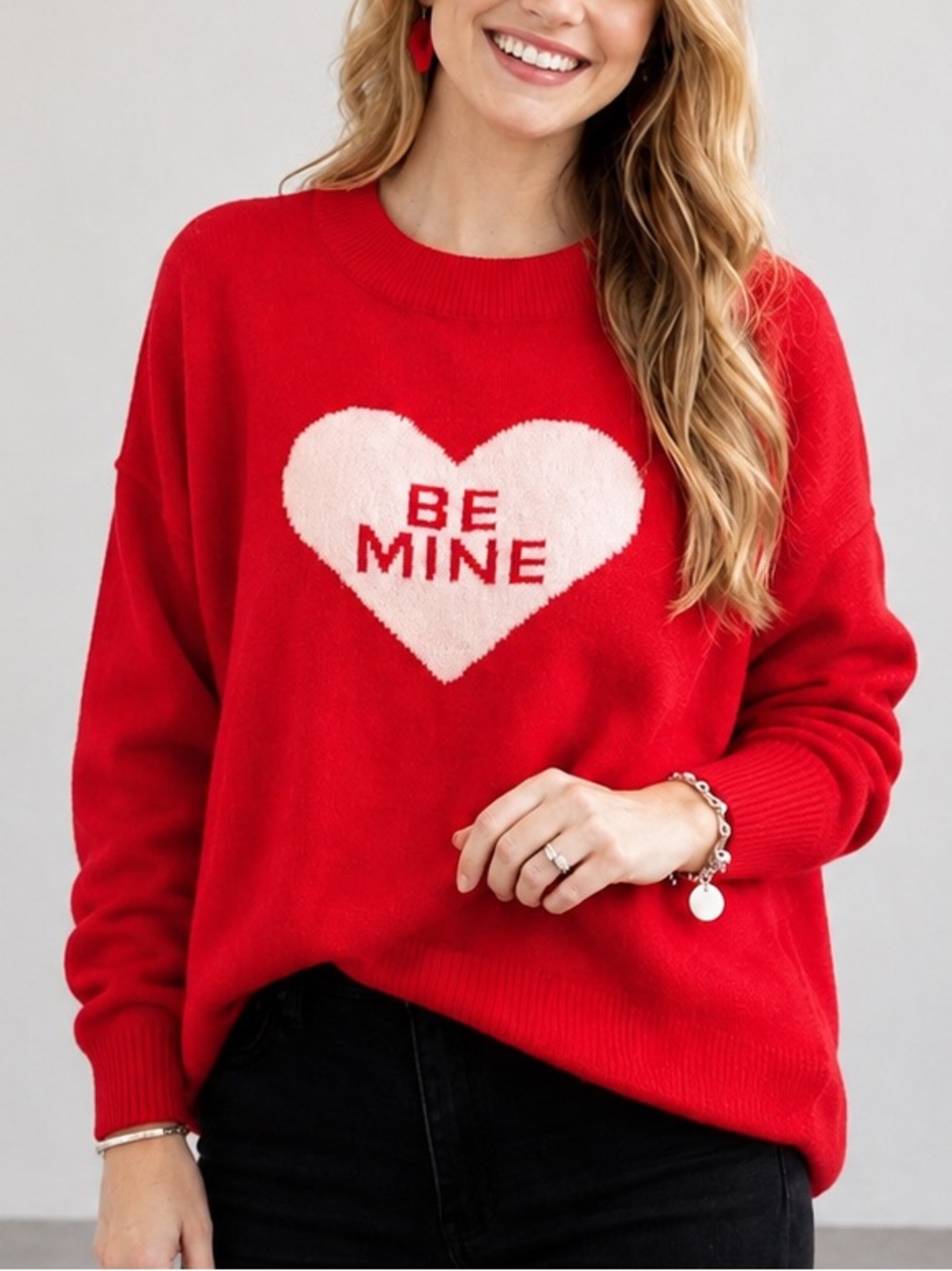 🆕♥️ CeCe Red Heart Graphic Knit Sweater Oversized Valentine Cozy Pullover Size L